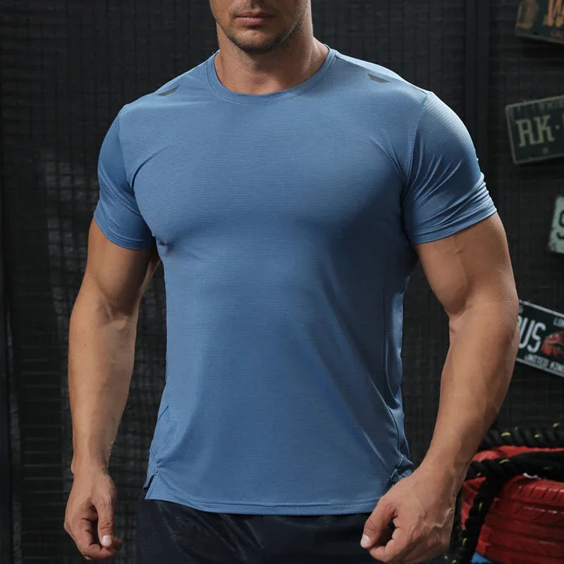 Men's Gym Workout Muscle Fit Shirt Thin Loose-fitting Casual Stretchy Quick-drying Short Sleeve Athletic Running T-Shirt