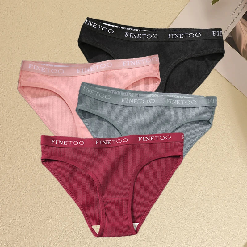 Women's 4Pcs Cotton Striped Underwear Panties Letter Belt Briefs  Low Waist Lingerie