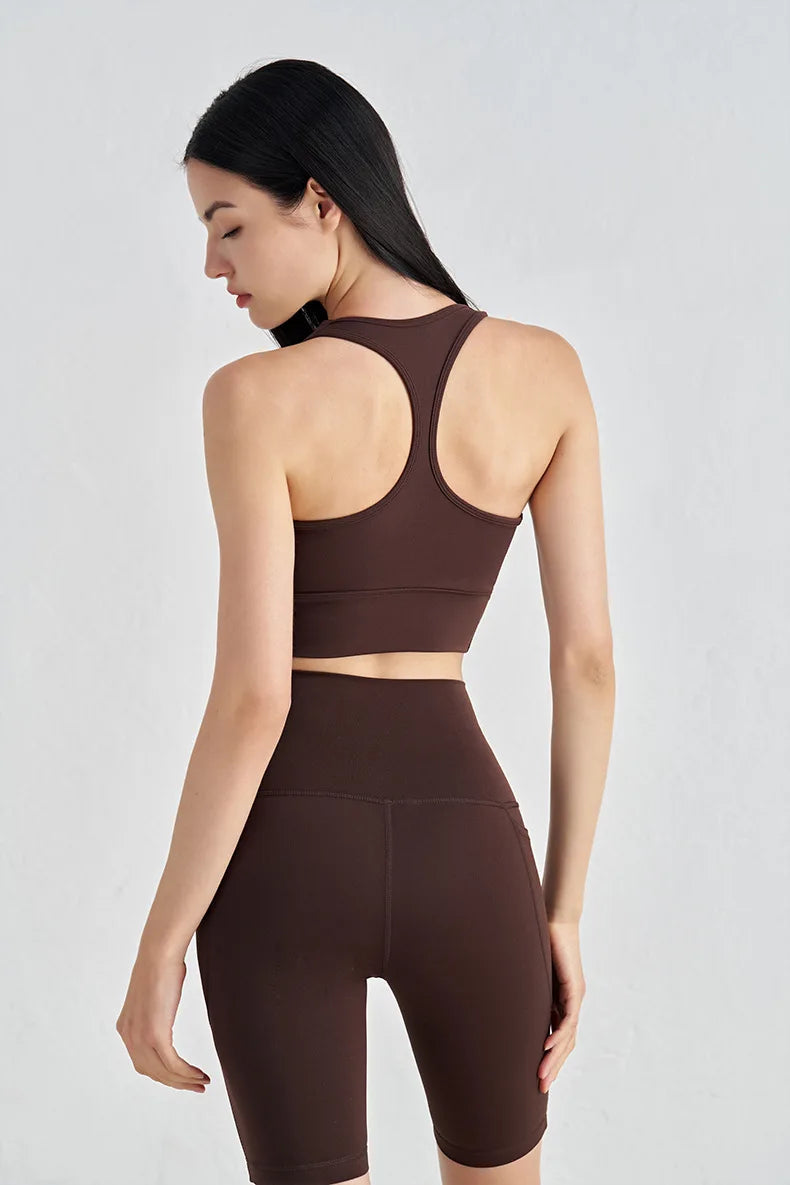 Backless Yoga Crop Top Bra - U Neck Sports Bra with Removable Padding