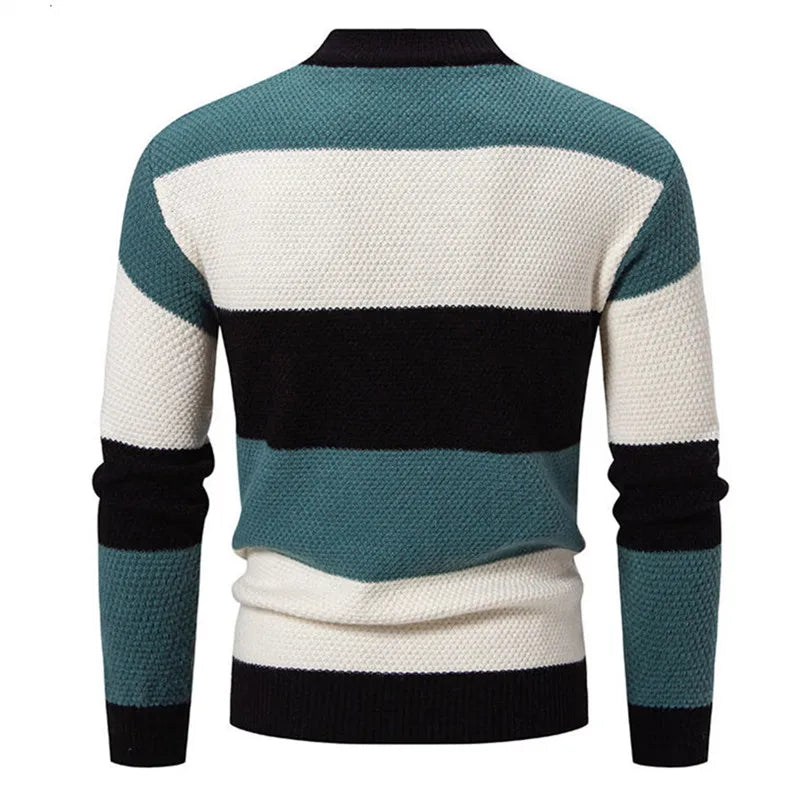 Men's Patchwork Mock Neck Knitted Pullover Sweater | 3 Colours | M–4XL
