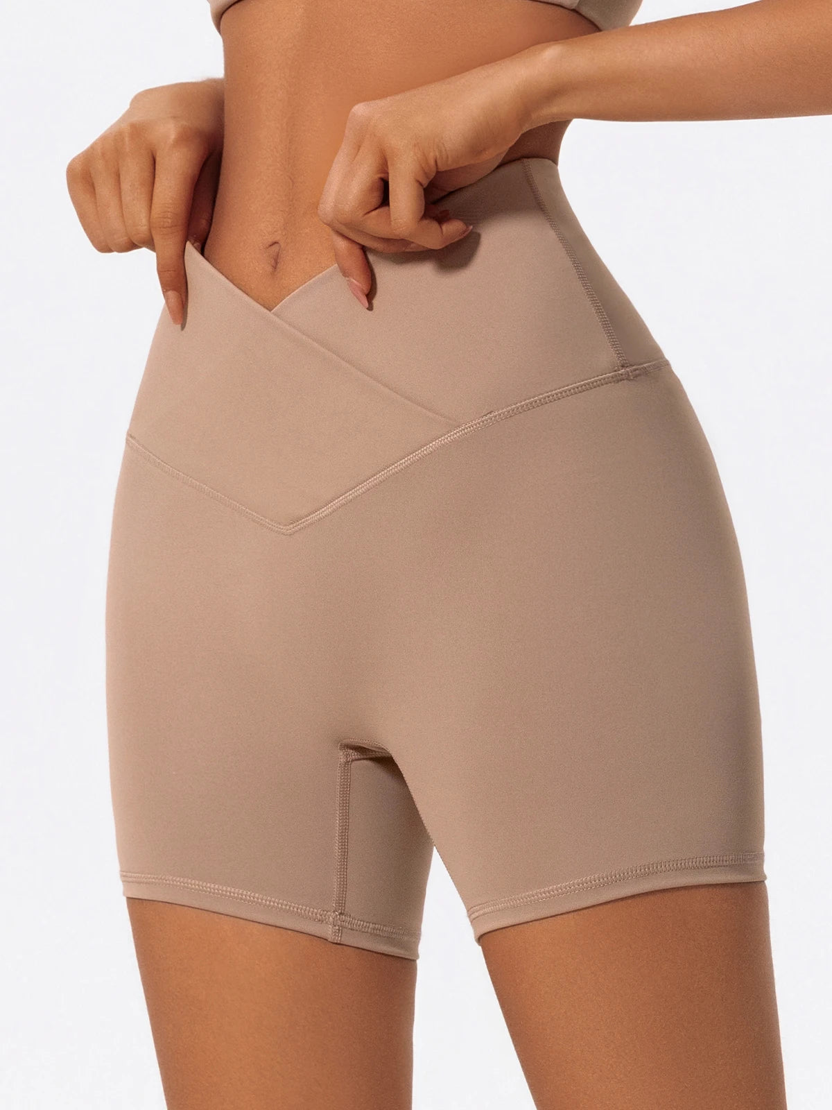 Cross Waist Gym Shorts - High Waist Breathable Cycling Yoga Shorts