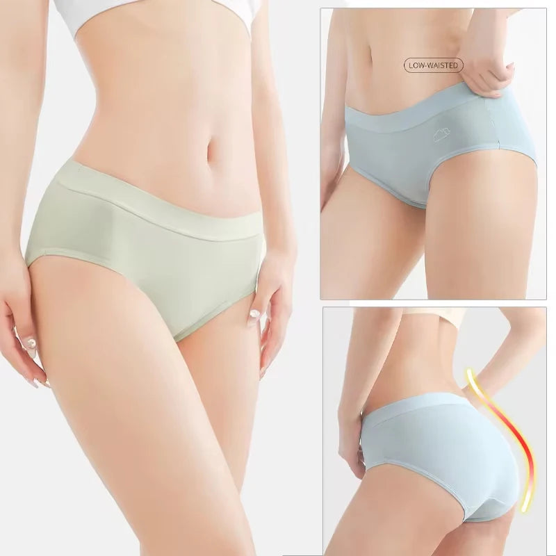 Women's 3Pcs/Set Cotton Sports Underwear  Seamless Panties Low-Waist Solid Briefs  High Stretch Breathable Soft Lingerie