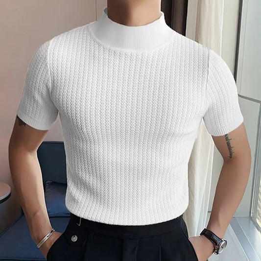 Men Solid Colour Turtleneck  Short Sleeve  T Shirt