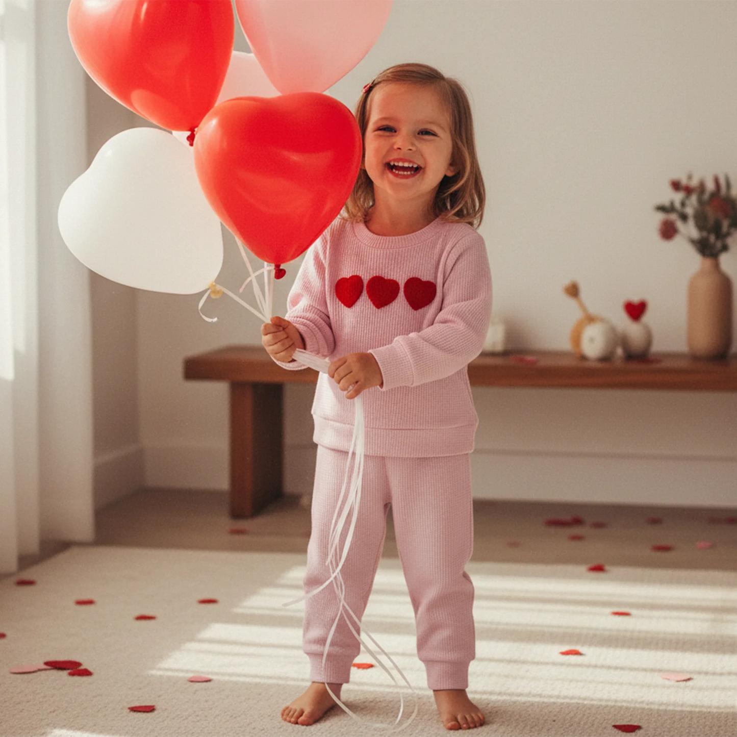Toddler Baby Girls Valentine's Day Heart Print Long Sleeve Pullover and Pants Set