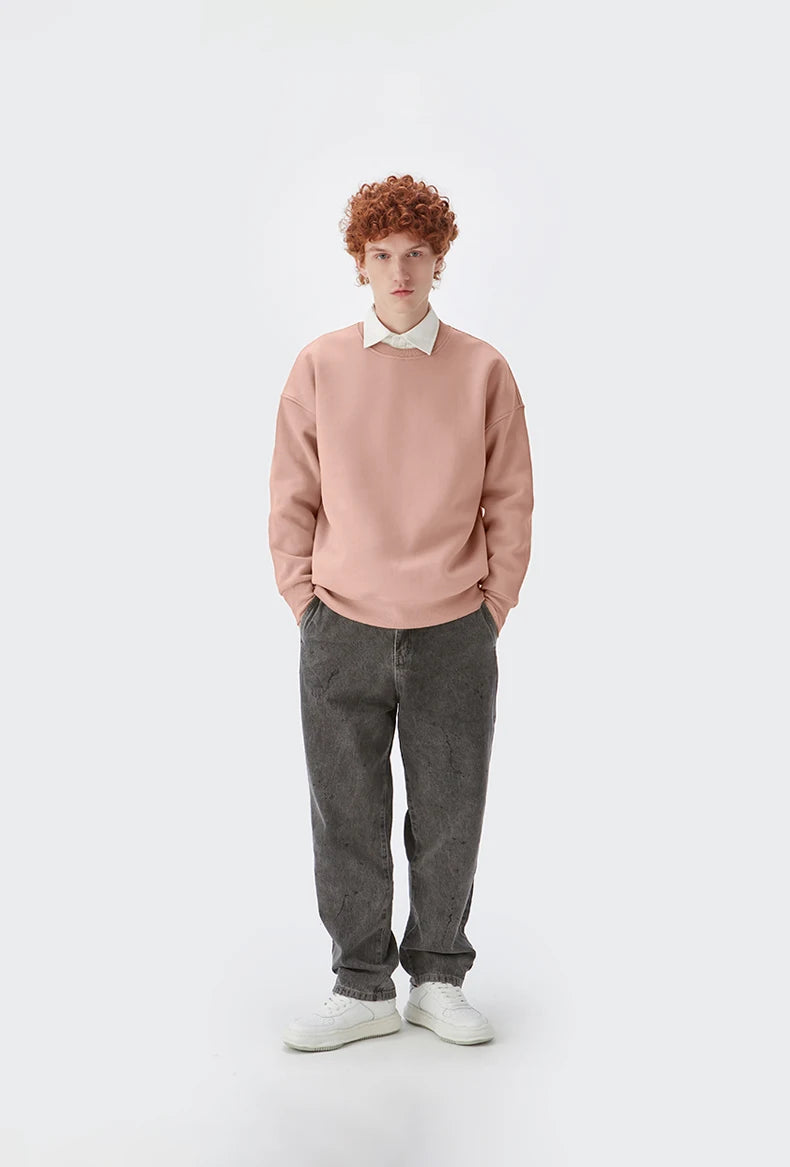 Men's Candy Color Pink Crewneck Sweatshirt Unisex Blank Minimalism Fleece Lined Sweatshirts Plus Size