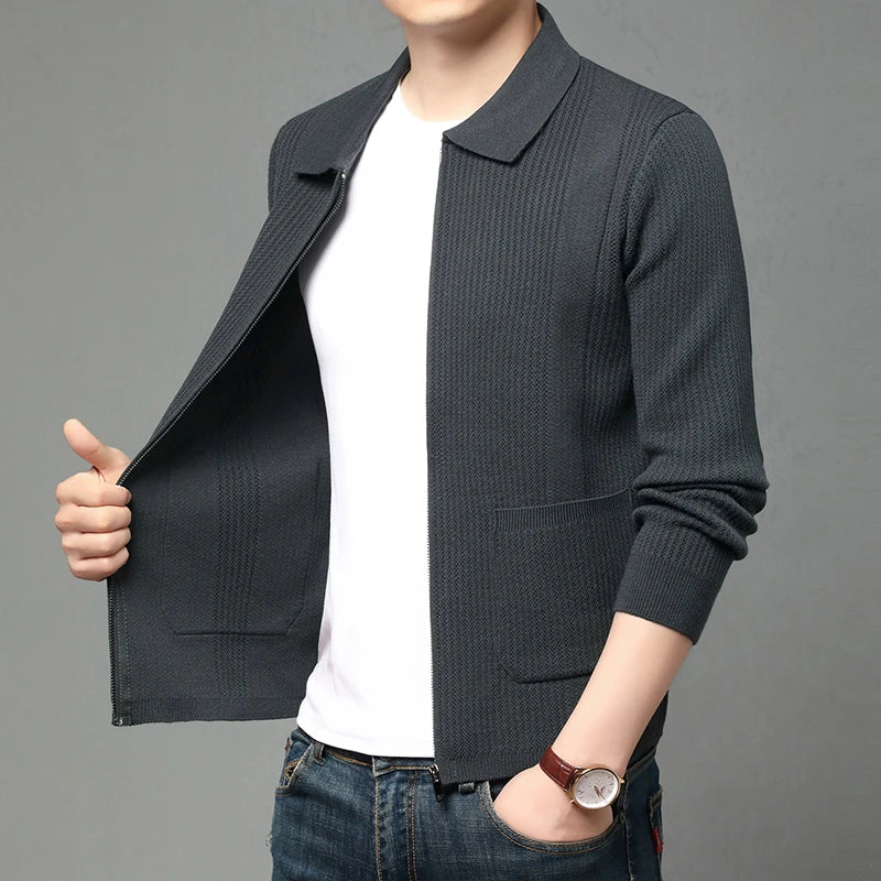 Men's Turn-Down Collar Knit Cardigan
