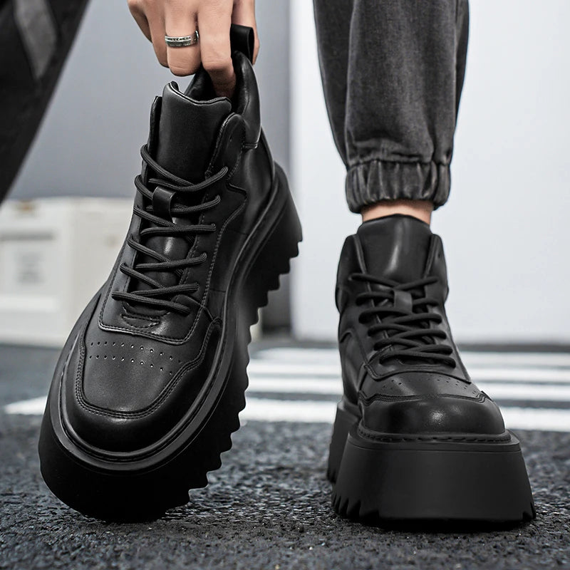 Men’s Casual Platform High Top Skateboard Vulcanized Sport Shoes Lace Up Sneakers