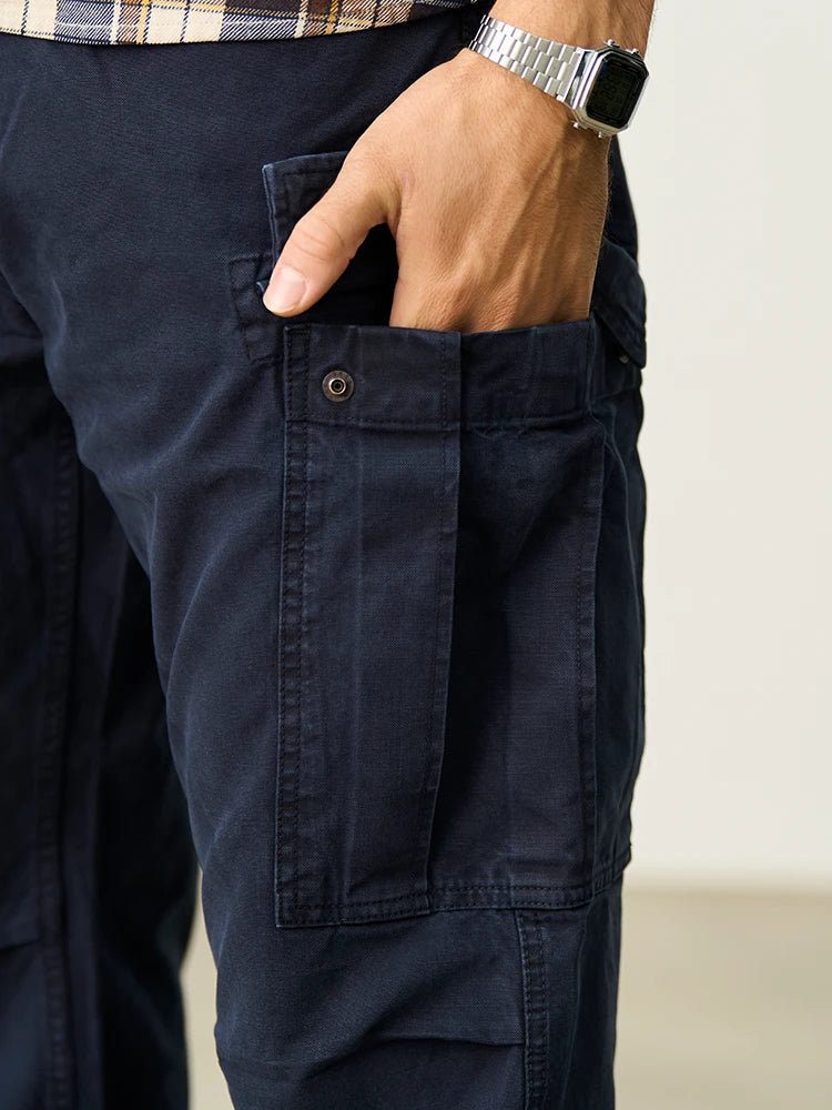 Men's Loose Straight Cargo Trousers 340gsm Slub Fabric