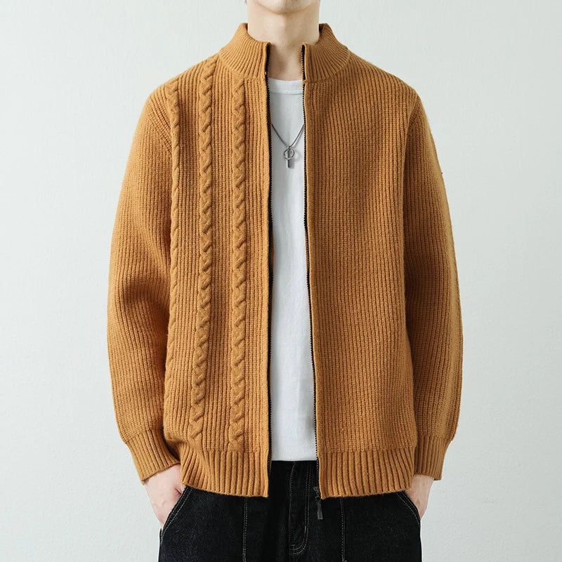 Men's Knitted Cardigan - Stand Collar Zip-Up Sweater Jacket