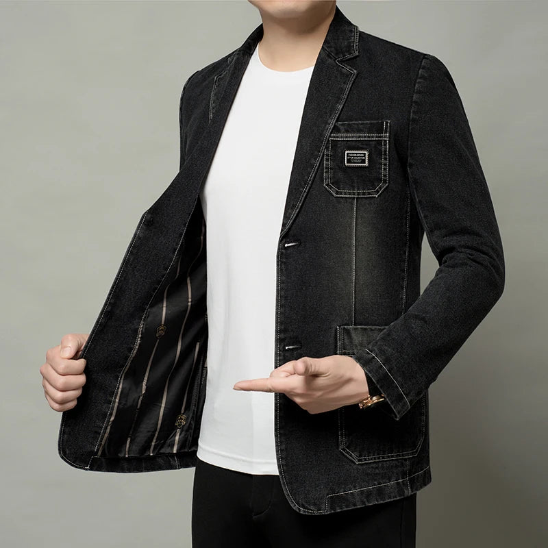 Men Denim Blazer Coat Jacket Coat