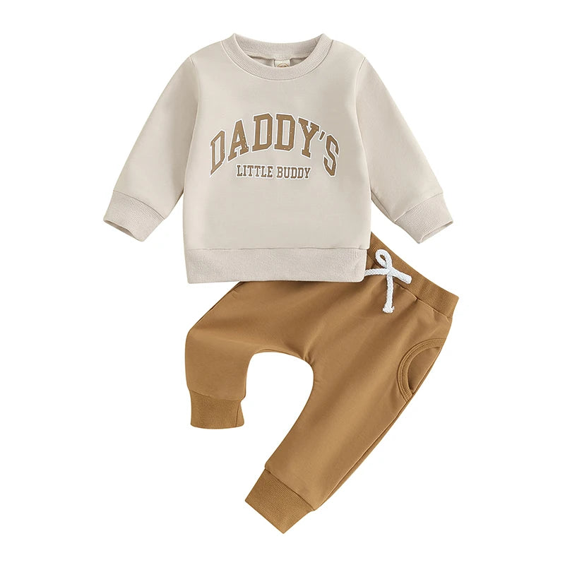 0-3Y Infant Baby Boys Clothes Sets 2pcs Letter Print Long Sleeve Sweatshirt and Trousers Set