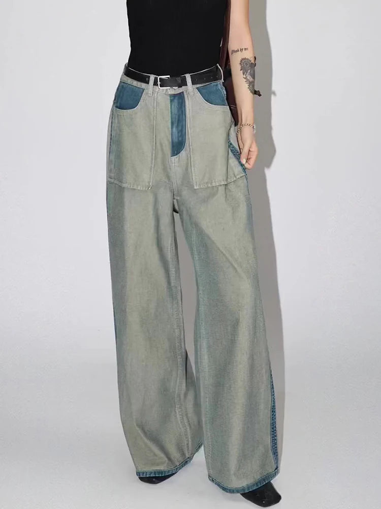 Women's Hit Colour Casual Jeans - High Waist Full Length Vintage Chic Straight Wide Leg Jeans