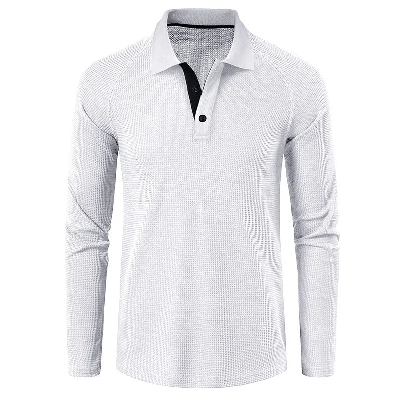 Men's Spring Autumn Turn Down Collar Long Sleeve Business Anti-Shrink Polo Shirt
