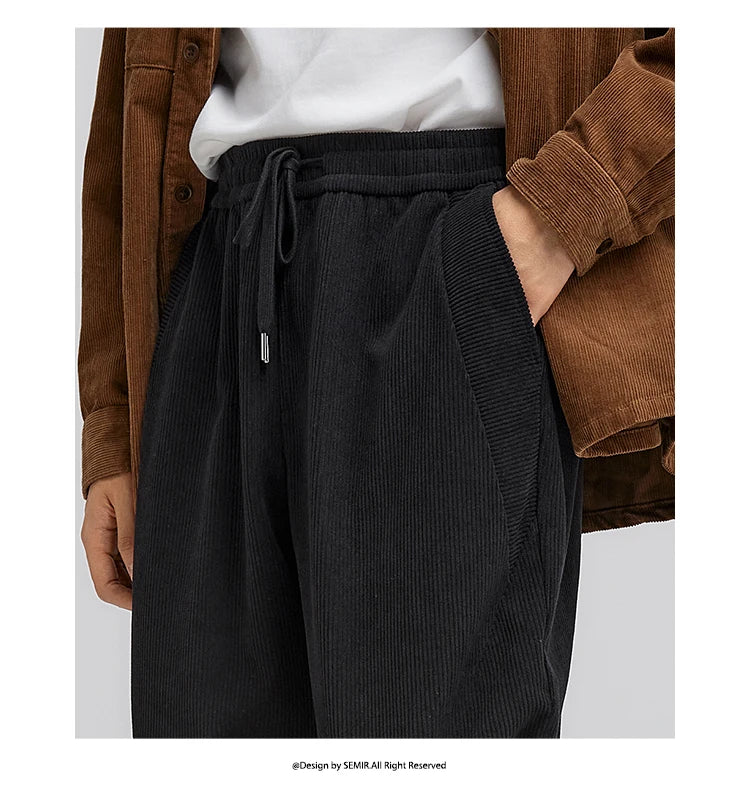Men's Corduroy Jogger Pants - Loose Fit Textured Winter Streetwear Trousers