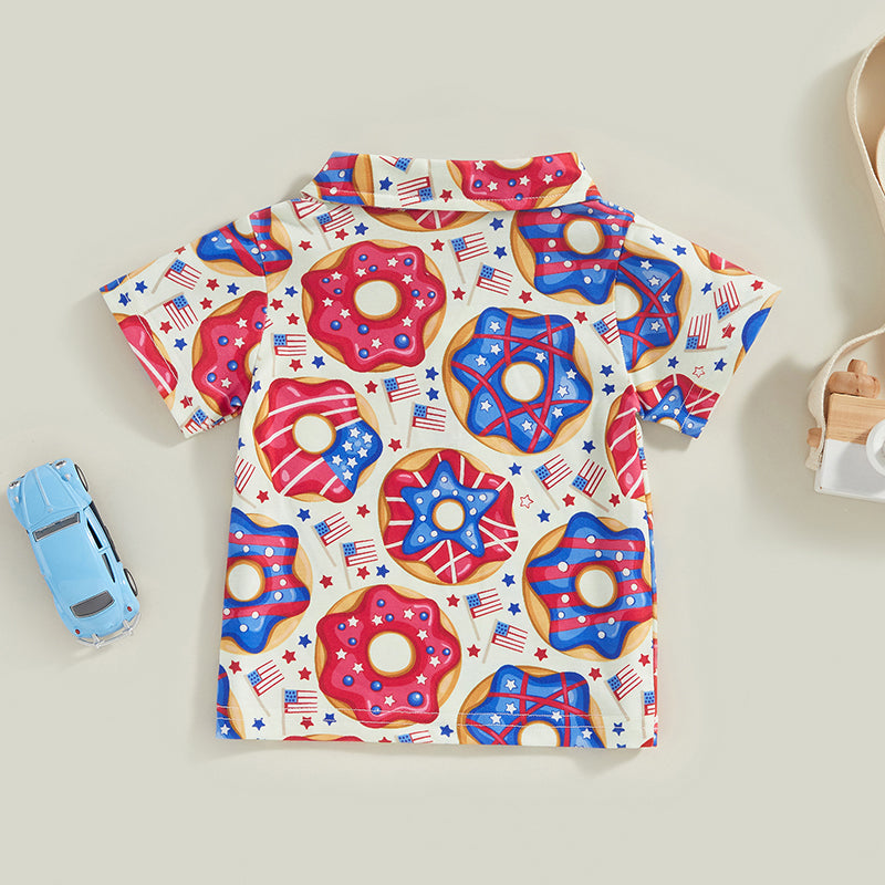 0-4Y Toddler Kids Boys T Shirt Short Sleeve Eagle/Donut/Bull/Fireworks Print Pullover Tops for Independence Day