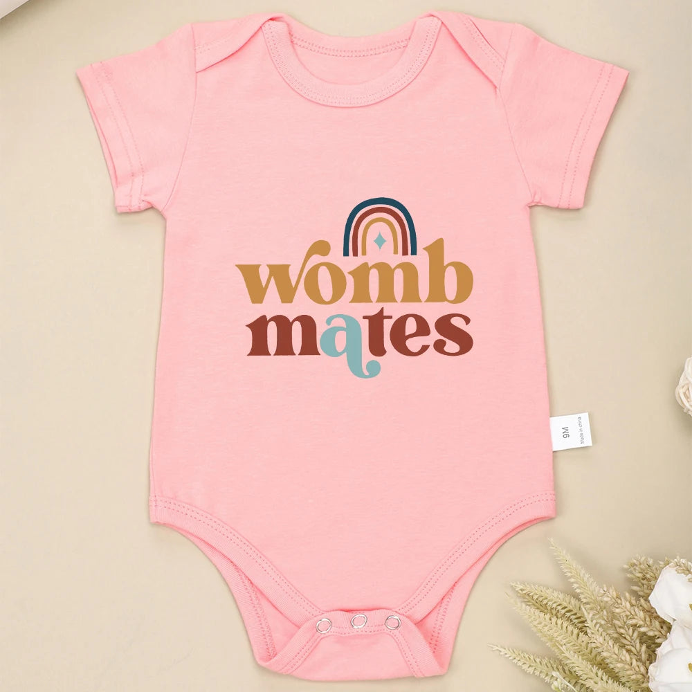 Twin Baby's  "Womb Mates"  Romper Cotton Outfits Bodysuits