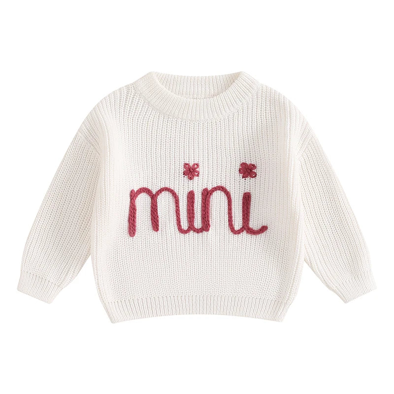 Mommy and Me Matching Baby Girls Sweaters 0-6Y Ribbed Long Sleeve Letter Embroidery Knit Top