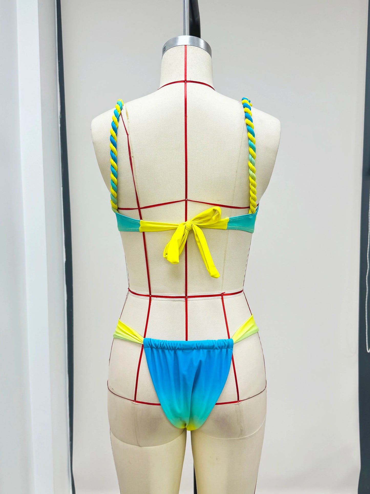 3-Piece Gradient Halter Bikini Set with Braid Skirt Cover-Up