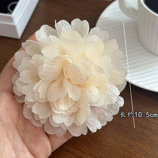 Camellia Chiffon Flower Brooch - Elegant Lapel Pin Wedding Corsage