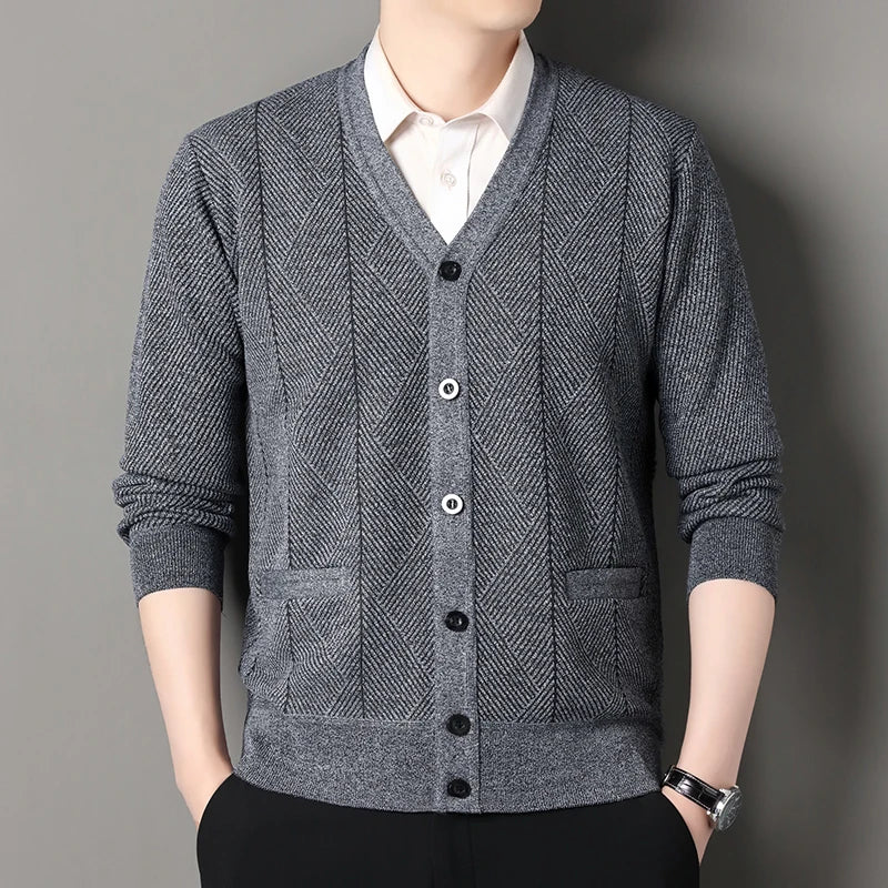 Winter Warm V-Neck Fleece Lined Knit Cardigan