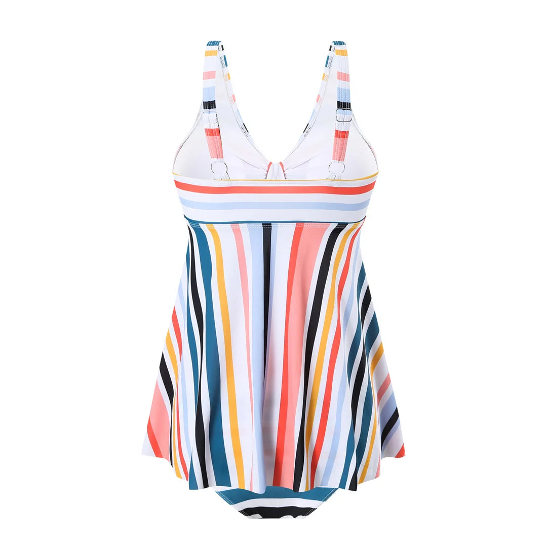 Women's Rainbow Stripe V-Neck Bikini Set - Padded Two-Piece