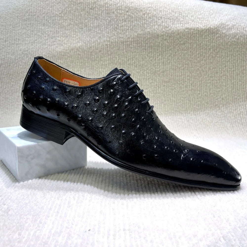 Crocodile Pattern Square Toe Brogue Leather Oxford Shoes
