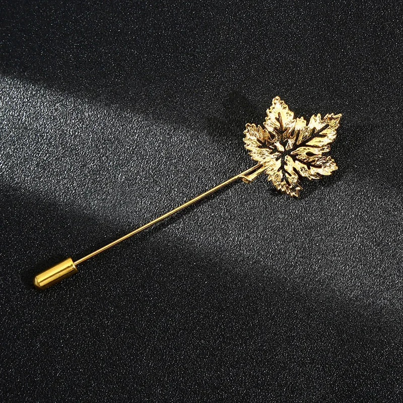 Vintage Metal Leaf Flower Brooch - Gold Tone Lapel Pin for Women & Men