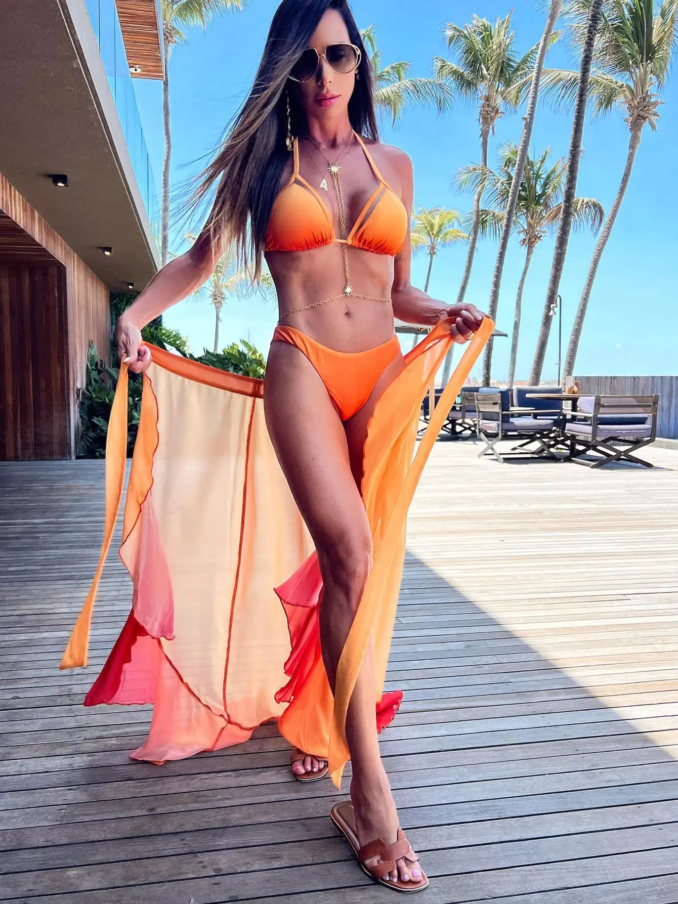 Women's 3-Piece Solid Bikini Set - Padded Bra, Tassel High Waist & Beach Skirt