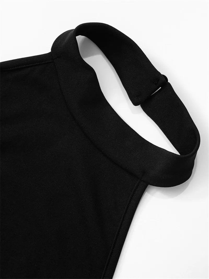 Women's Patchwork Halter Backless Midi  Contrast Color Sleeveless Pleated Long Dress