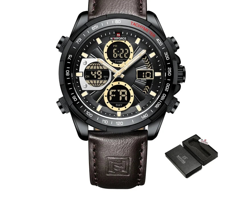 Men's Leather Military Sport Waterproof Watch - Chronograph Quartz Wristwatch