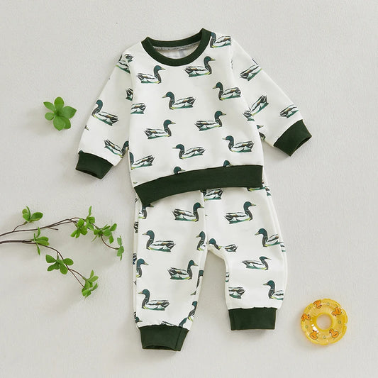 0-3Y Autumn Casual Baby Boys Clothes Sets Animal Duck Print Long Sleeve Sweatshirt Long Pants Outfit
