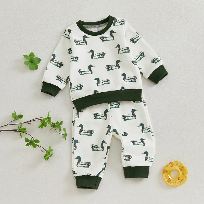 0-3Y Autumn Casual Baby Boys Clothes Sets Animal Duck Print Long Sleeve Sweatshirt Long Pants Outfit