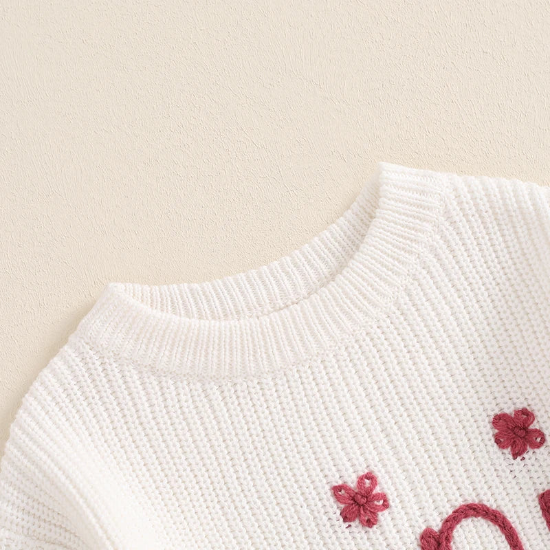 Mommy and Me Matching Baby Girls Sweaters 0-6Y Ribbed Long Sleeve Letter Embroidery Knit Top