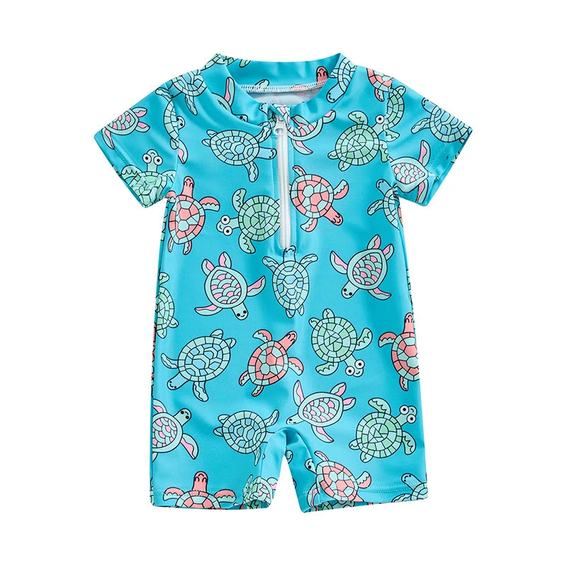 Baby Boys Beachwear 0-3Y Short Sleeve Turtle Dolphin Print Swimsuit Jumpsuit Summer Swimwear