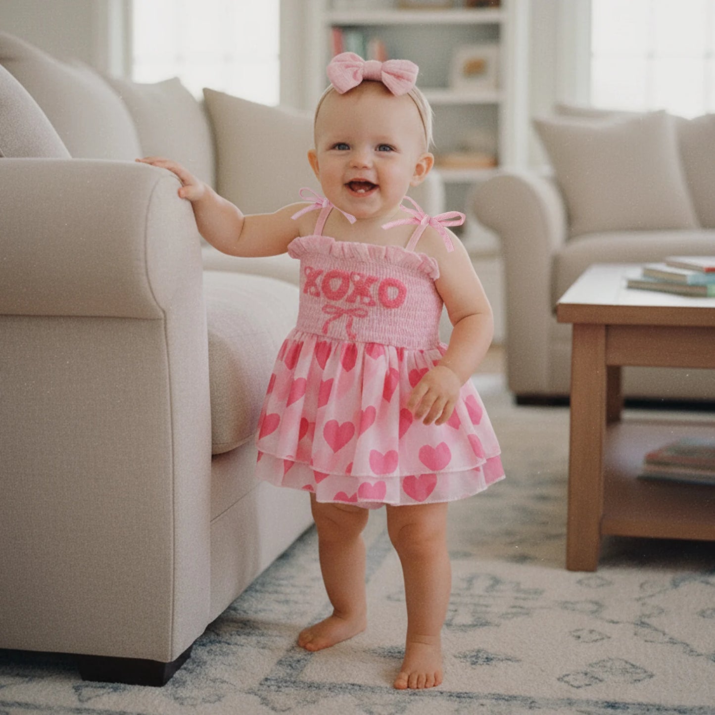 Baby Valentine's Day Romper Set - Letter Embroidery Jumpsuit with Bow Headband