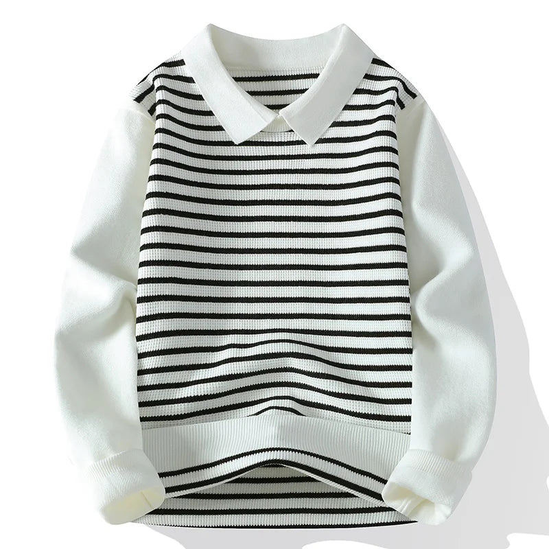Winter Patchwork Striped Sweater - Long Sleeve Casual Knit Pullover