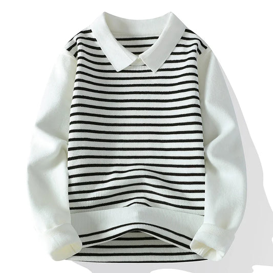 Winter Patchwork Striped Sweater - Long Sleeve Casual Knit Pullover