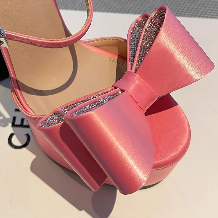 Women's Butterfly Rhinestone Thick Heel Sandals - Open Toe Party Shoes