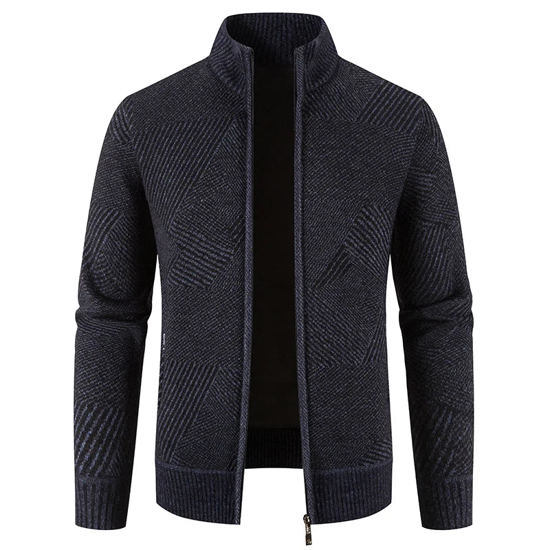Men's Geometric Knitted Full-Zip Sweater Coat | Mandarin Collar | 4 Colours | M–XXXL