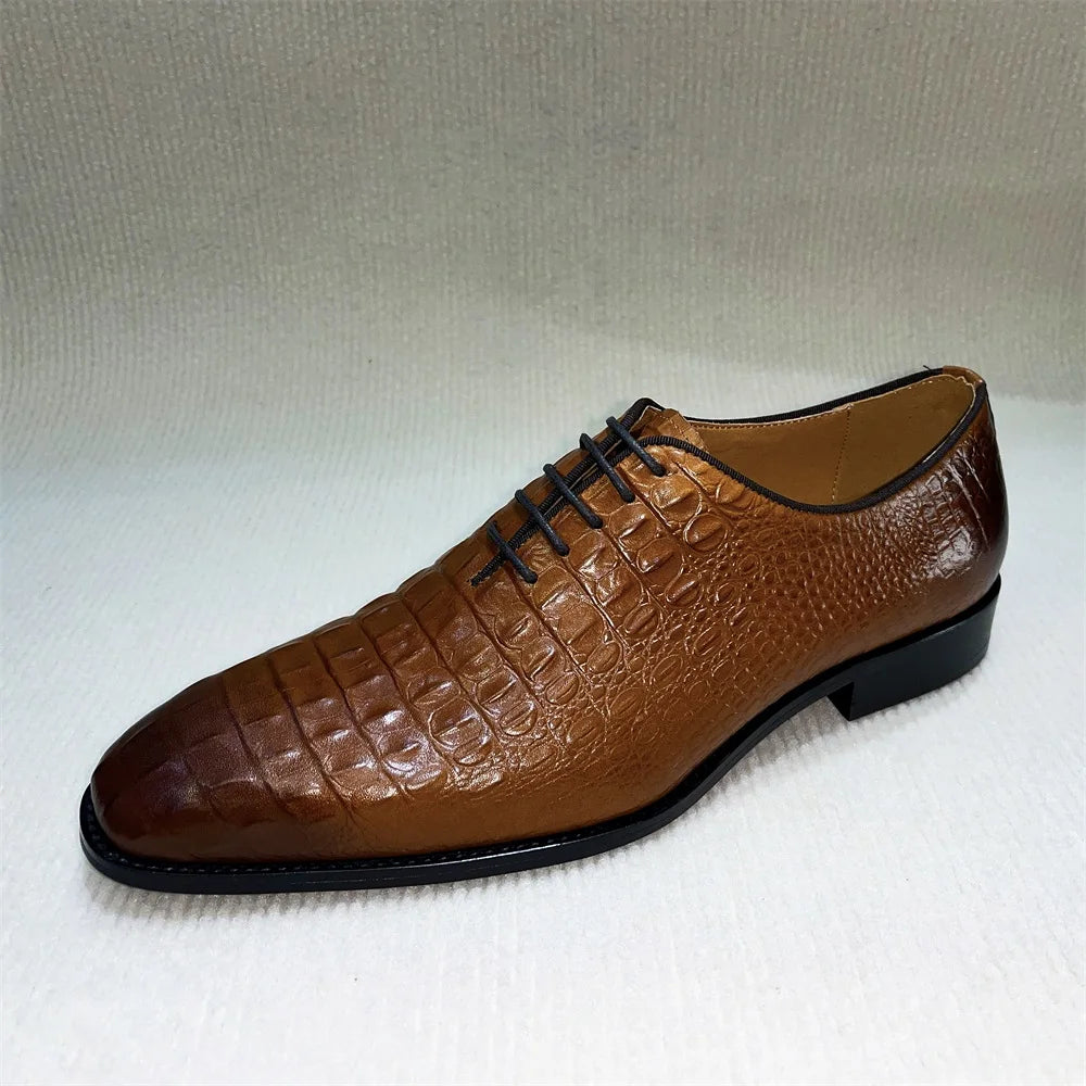 Hand-Painted Python Pattern Pointed Toe Oxford Dress Shoes