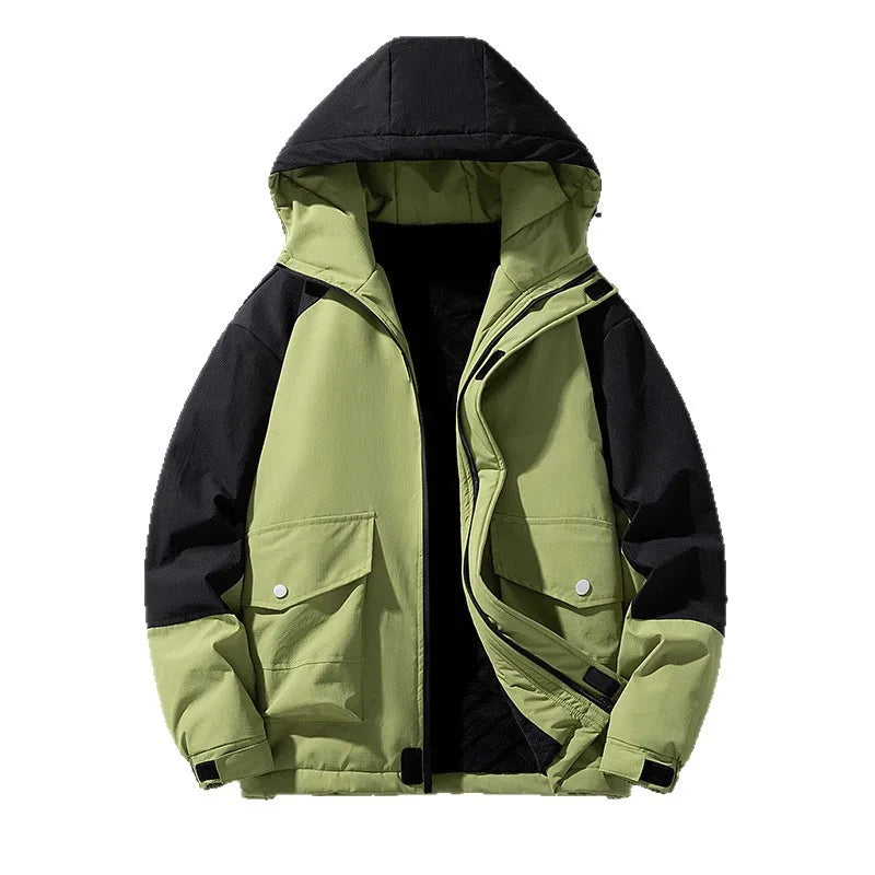 Fleece Hooded Patchwork Parka Jacket