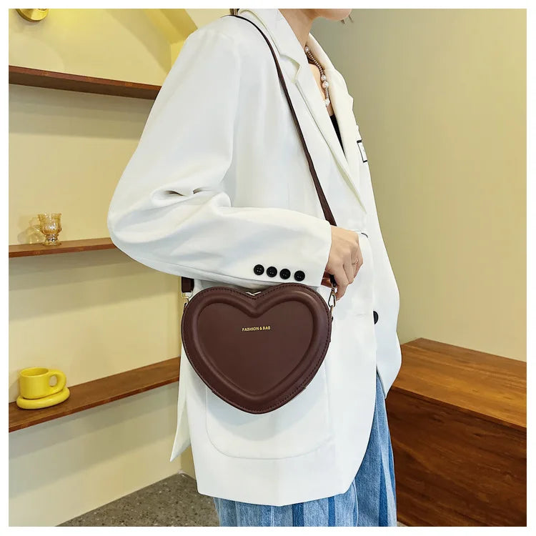 Women Heart Shape Crossbody  PU Leather Shoulder Handbag