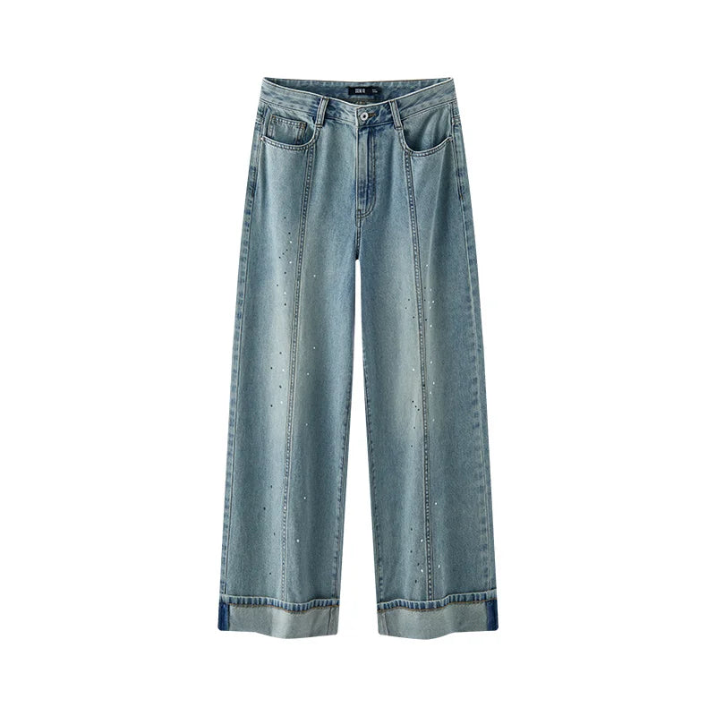 Women's Rolled Hem Loose Wide Leg Long Trousers
