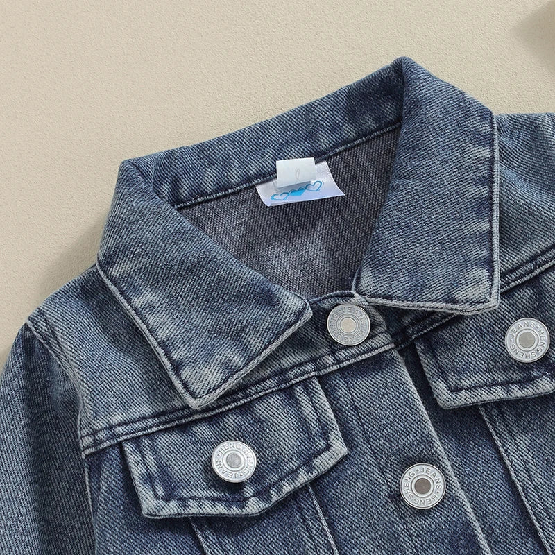 Toddler Baby Boys Letter Embroidery Button-Down Denim Jacket