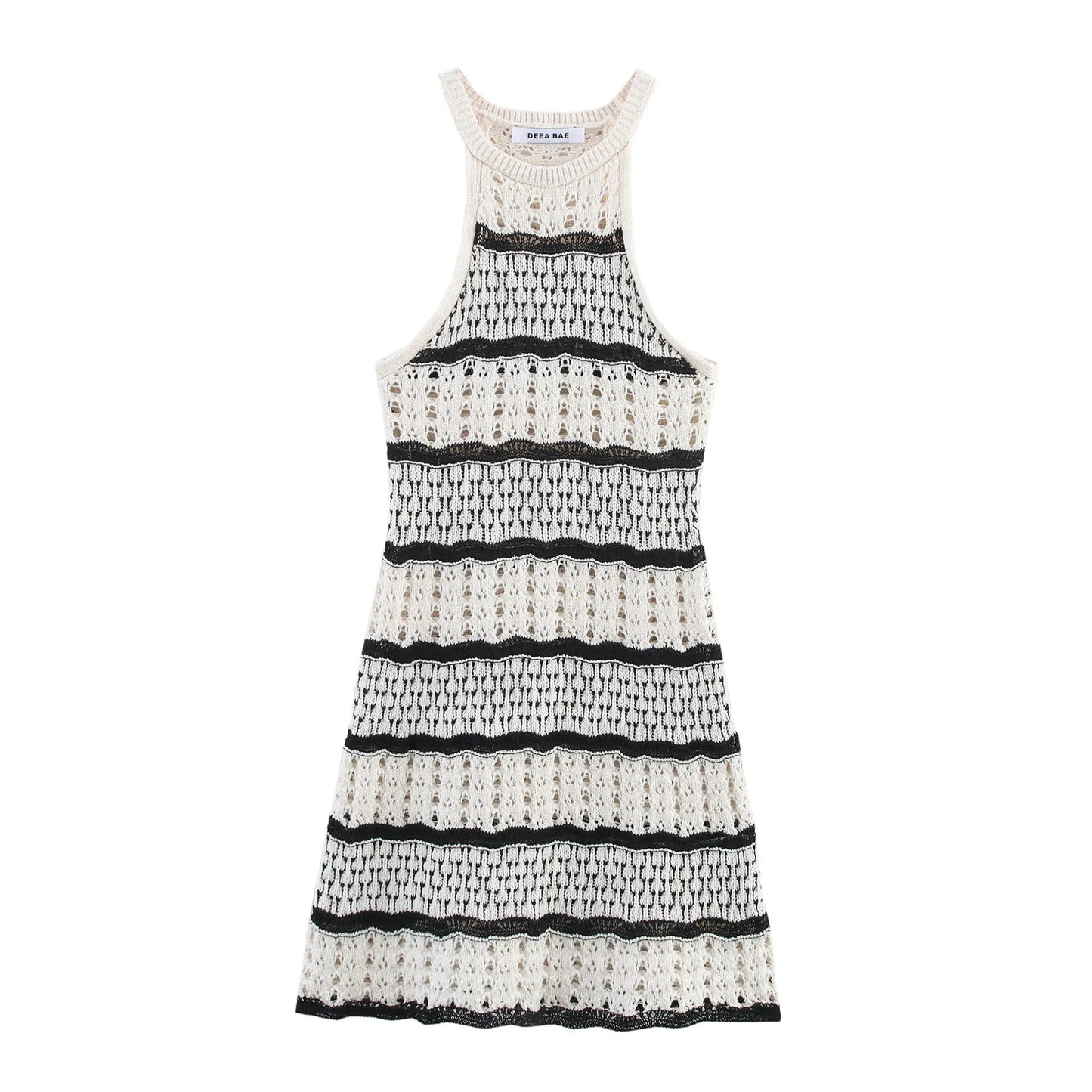 Striped Sleeveless Halter Neck Knitted Dress