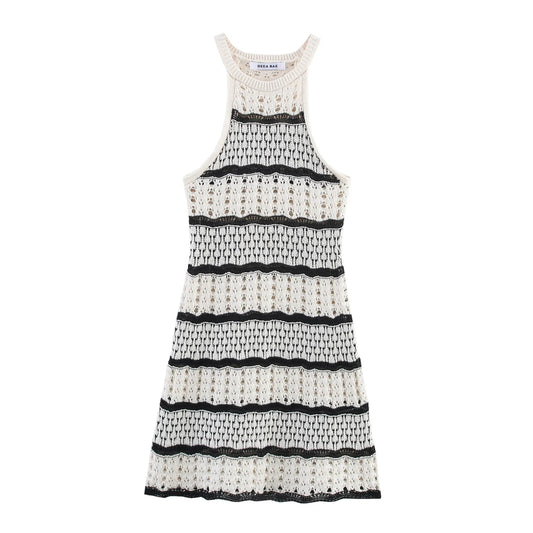 Striped Sleeveless Halter Neck Knitted Dress