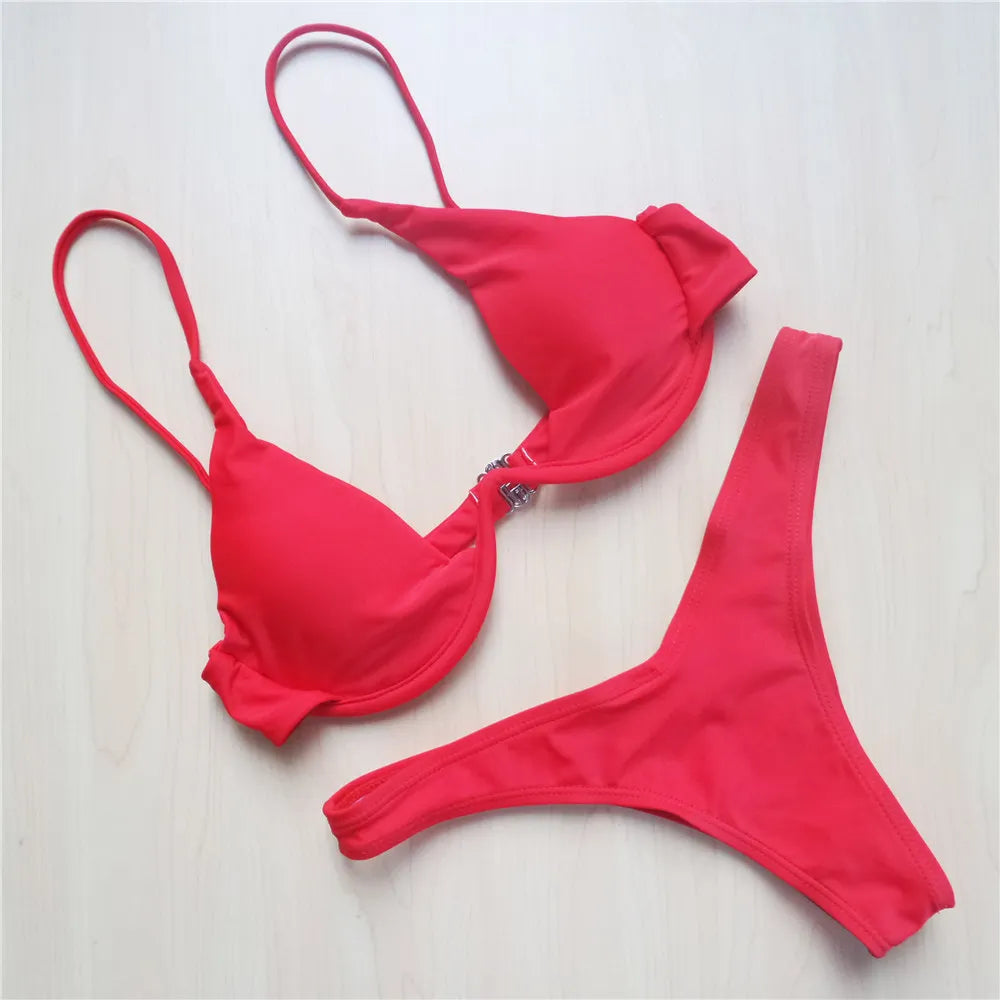 Women's V-Bar Underwired Bikini Set | V-Shape Wire Padded Two-Piece Swimwear