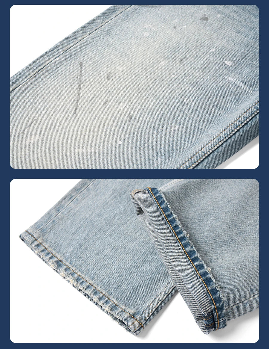 Men's High Standard Loose Relaxed 13.8oz 100% Cotton Ripped Denim Jeans - Plus Size