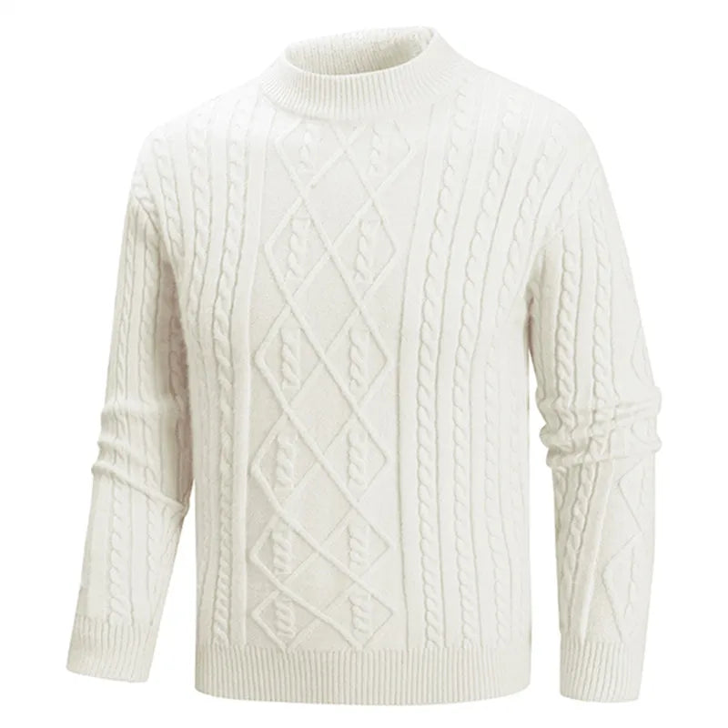 Men's Slim Fit Mock Neck Knitted Sweater - Geometric Pattern Pullover
