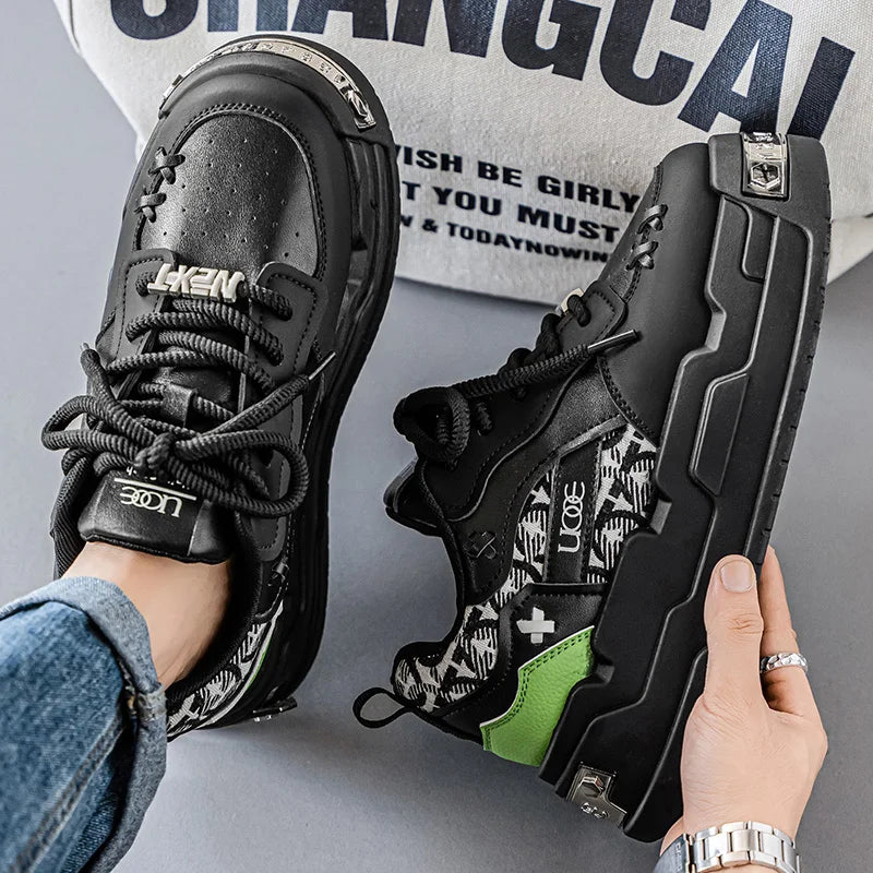 Men's Platform Sneakers - Metal Detail Vulcanized Sports Shoes